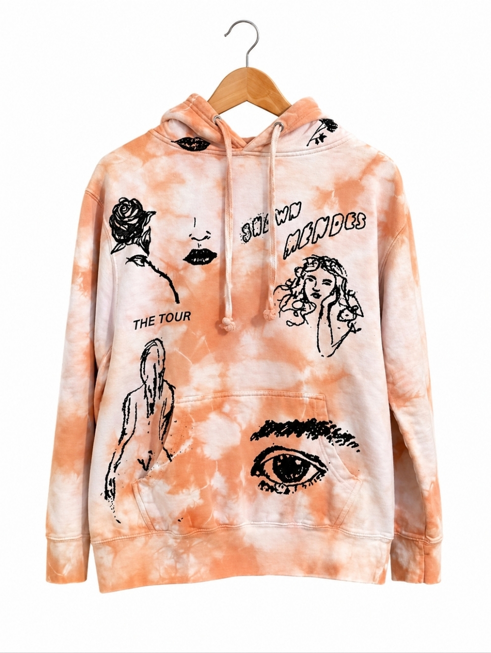 Shawn Mendes The Tour Tie Dye Hoodie Orange Graphic Pullover Size Medium - Picture 2 of 11
